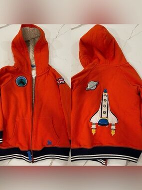 Mini Boden rocket ship/outer space astronaut Sherpa hoodie - 4/5